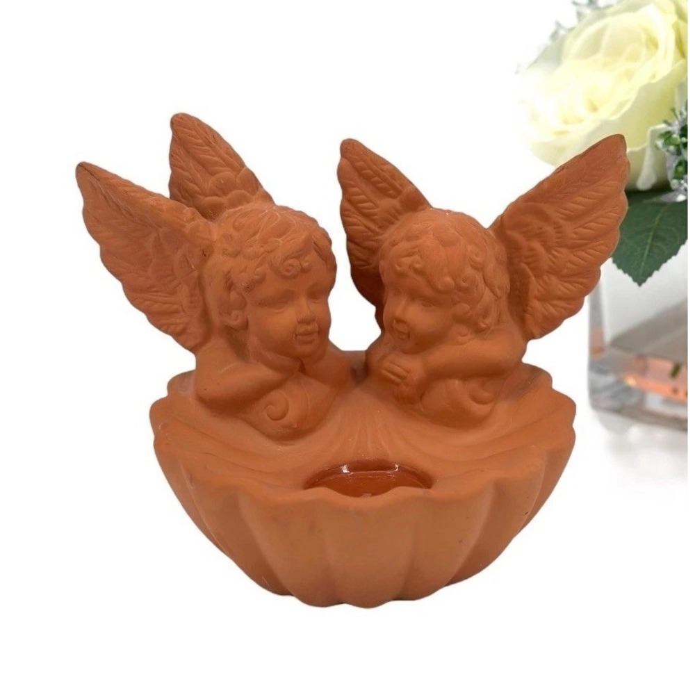 Terra Cotta Angel Cherub Tea light Candle Holder Wall Sconce PartyLite